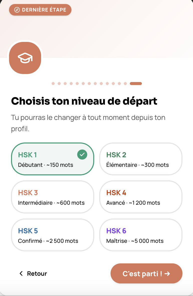 Choix du niveau HSK